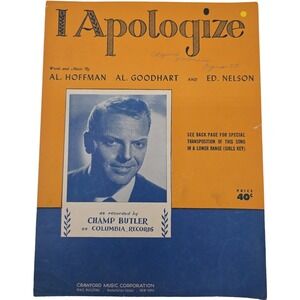I Apologize 1931 Vintage Sheet Music by Al Hoffman Recorded by Champ Butler